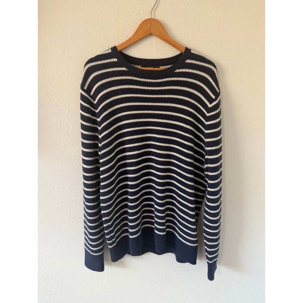 J Crew Oversized Preppy Coastal Crewneck Sweater 100% Cotton Blue Stripe Size XL